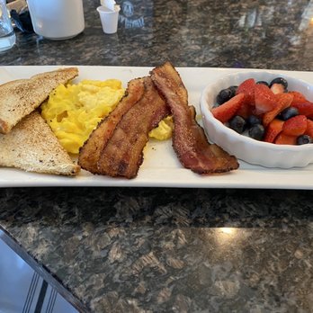 The Rustic Spoon - The Good-2 eggs, smoked bacon, Edwards sausage or country ham, home fries, biscuit or toast. Fruit was sub for home fries. - Breakfast & Brunch Near Me - Virginia Beach, Virginia