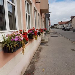Restaurant Manchinger Hof - Strassenansicht und Balkonkübel