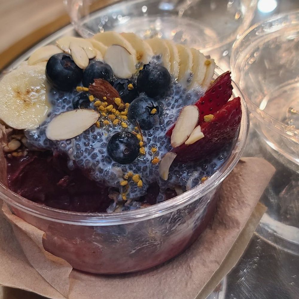 Island Bodega - Acai bowl with blue chia pudding, bananas, blueberries, almond, strawberries, - Acai Bowls Near Me - Cerritos, California