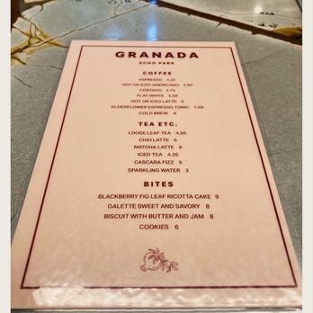 Granada - Granada Succinct Menu. - Coffee & Tea Near Me - Los Angeles, California
