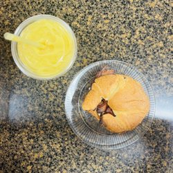 Giacomo's Espresso - My food options: -Mango smoothie with ice cream base  -Croissant bacon breakfast sandwich with Swiss cheese