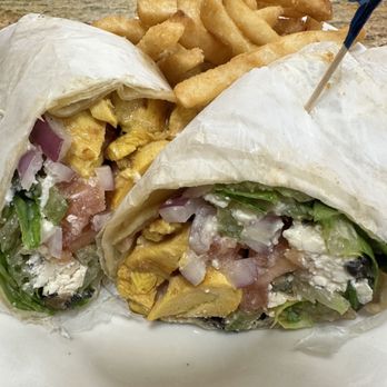 Santana's Plaza Café - Chicken Greek Kabob Wrap & French Fries - Brazilian Near Me - Everett, Massachusetts