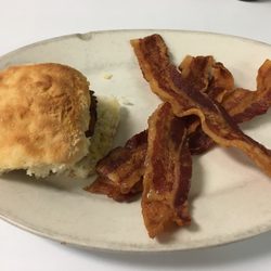 Cox Cafe - Salmon on biscuit with bacon on the side