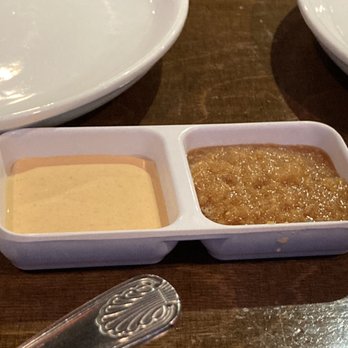 Shogun - Two sauces I forgot the names of: Left: Good (7/10) Right: Gingery, didn't fit with our order (4-5/10) - Sushi Bars Near Me - San Marcos, California Shogun - Two sauces I forgot the names of: Left: Good (7/10) Right: Gingery, didn't fit with our order (4-5/10) - Sushi Bars Near Me - San Marcos, California