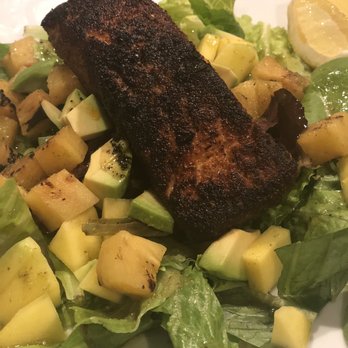 Grandma's Meatball - blackened salmon. with grilled pineapple over greens. - Italian Near Me - Manasquan, New Jersey Grandma's Meatball - blackened salmon. with grilled pineapple over greens. - Italian Near Me - Manasquan, New Jersey