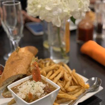 Mango Mangeaux - Lobster po' boy combination with fries and a cup of gumbo - New American Near Me - Hampton, Virginia Mango Mangeaux - Lobster po' boy combination with fries and a cup of gumbo - New American Near Me - Hampton, Virginia