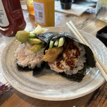 Z Cafe - Hand rolls, one crab and one shrimp tempura. The best hand rolls I've ever had!!! - Breakfast & Brunch Near Me - Bonsall, California