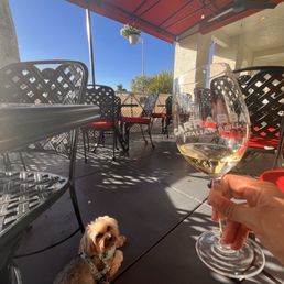 Outside seating with our dog Outside seating with our dog
