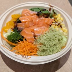 My Sushi - Salmon poke bowl on salad with teriyaki sauce. It's a regular.