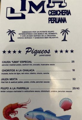 Menu photo 8 Lima Cebichería Peruana Long Beach, CA