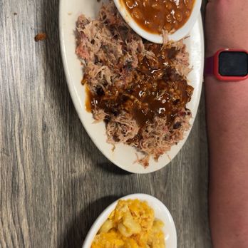 Hillbilly’s Barbeque & Steaks - Pulled pork with baked beans and Mac and cheese. - Steakhouses Near Me - Lowell, North Carolina Hillbilly’s Barbeque & Steaks - Pulled pork with baked beans and Mac and cheese. - Steakhouses Near Me - Lowell, North Carolina