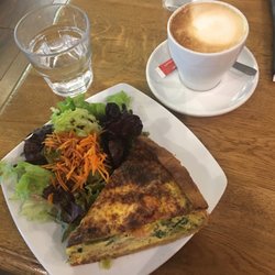 Salmon quiche and latte