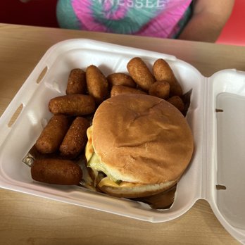 Cook Out - Single with cheese and my wife's favorite hush puppies - Burgers Near Me - Frankfort, Kentucky