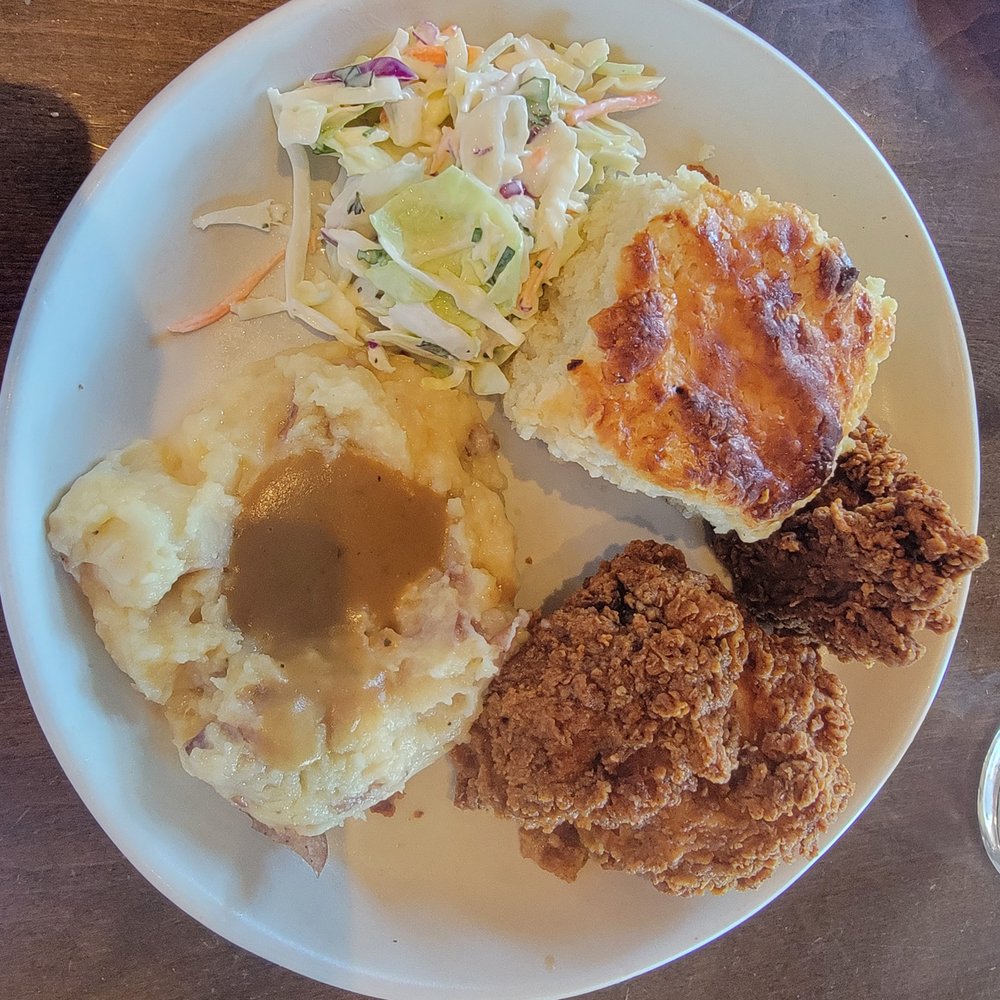 Culinary Dropout - Fried chicken with buttermilk biscuit, gravy and smashed potatoes.  (It was just okay for me) - New American Near Me - Austin, Texas