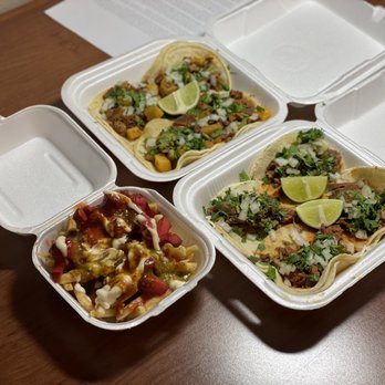 TacoBus - a variety of tacos in a styrofoam container - Mexican Near Me - Albuquerque, New Mexico