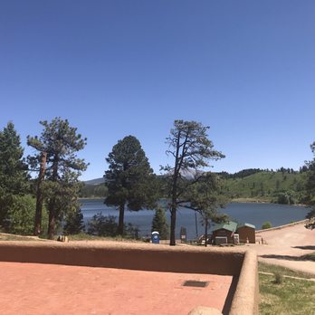 Monument Lake Park - View from the terrace in between the office and the restaurant. - RV Parks Near Me - Weston, Colorado