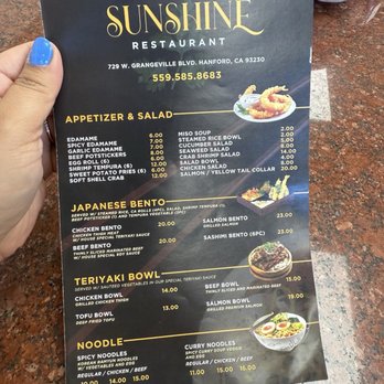 Sunshine Restaurant  - Menu - Chinese Near Me - Hanford, California
