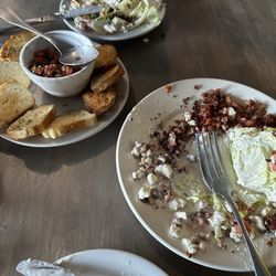 The Toad House - The excellent Bruschetta and the BLT Wedge Salad (after about sixty seconds)
