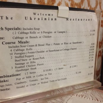 Ukrainian Restaurant - Menu in 2015... I hear it doesn't change! There are lunch and combo specials, too. - Ukrainian Near Me - Windsor, Ontario Ukrainian Restaurant - Menu in 2015... I hear it doesn't change! There are lunch and combo specials, too. - Ukrainian Near Me - Windsor, Ontario