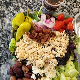 Mediterranean salad with bacon added with balsamic vinaigrette dressing..AMAZING!! Mediterranean salad with bacon added with balsamic vinaigrette dressing..AMAZING!!
