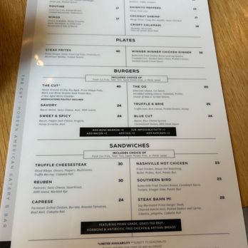 The Cut - Front of menu (July 2024) - Burgers Near Me - Irvine, California