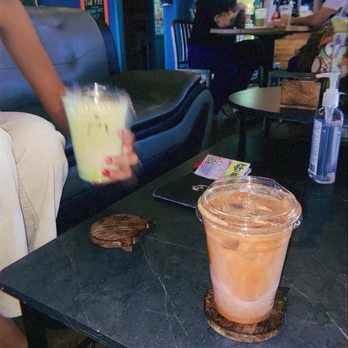 Birdcage Comics Cafe - Matcha Latte w/ Strawberry + Bluejay (blueberry) Latte - Cafes Near Me - San Bernardino, California Birdcage Comics Cafe - Matcha Latte w/ Strawberry + Bluejay (blueberry) Latte - Cafes Near Me - San Bernardino, California