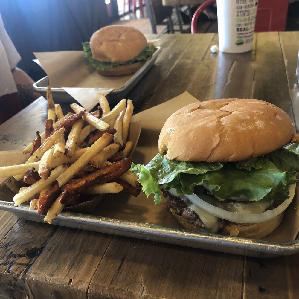 Grassburger - Mushroom and Swiss with bacon and "Mixed" fries - Burgers Near Me - Albuquerque, New Mexico
