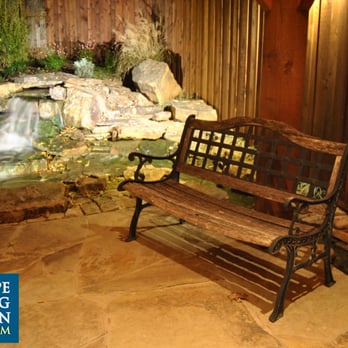 Tim's Landscape - a bench in front of a waterfall - Landscaping Near Me - Benbrook, Texas Tim's Landscape - a bench in front of a waterfall - Landscaping Near Me - Benbrook, Texas