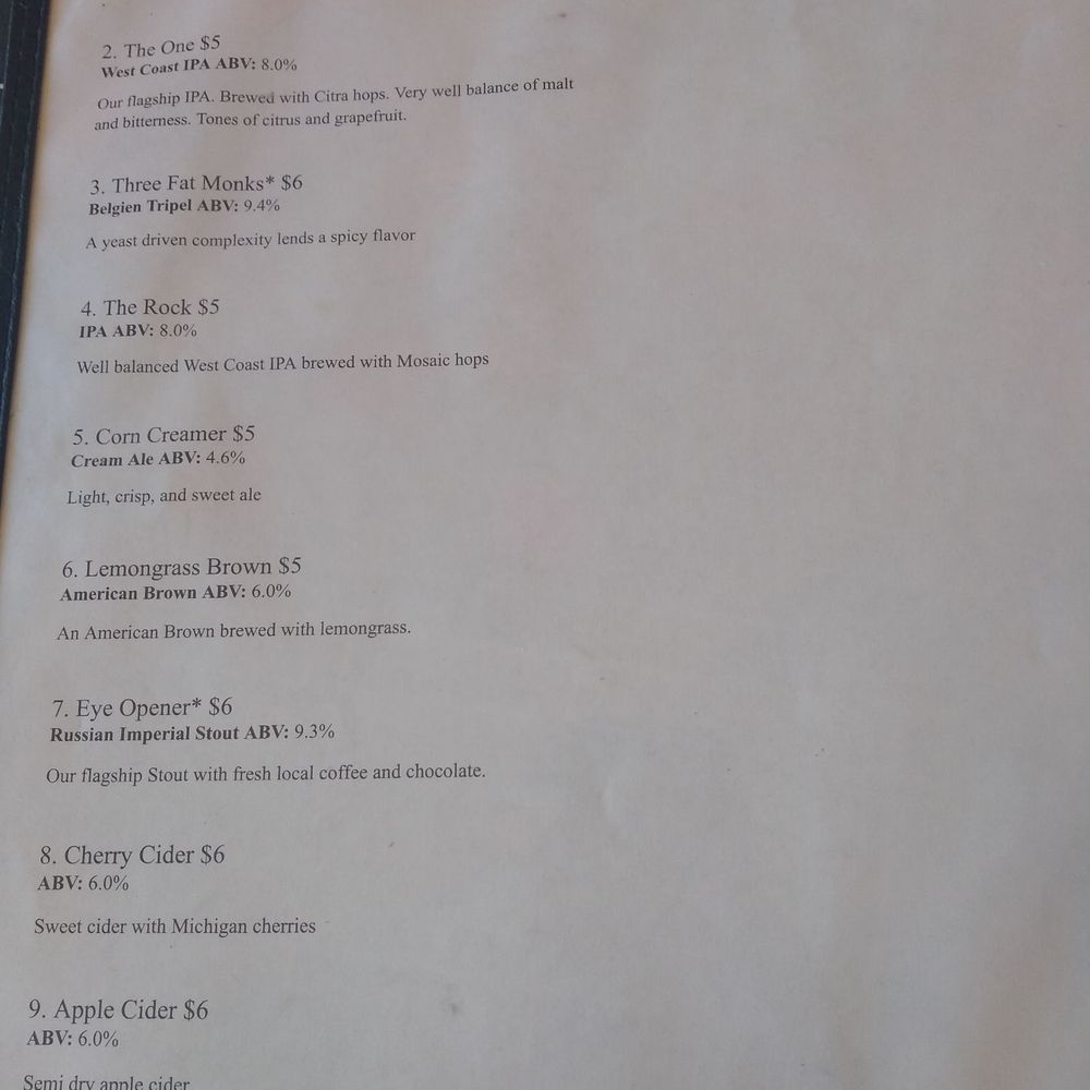 Beer Menu  10/1