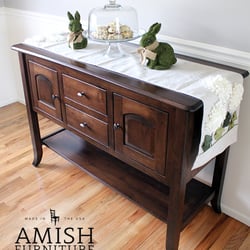 Amish Furniture Collection - Our Carlisle has beautiful arched raised-panel doors, curved shaker legs and is shown here with a coffee stain on maple wood.