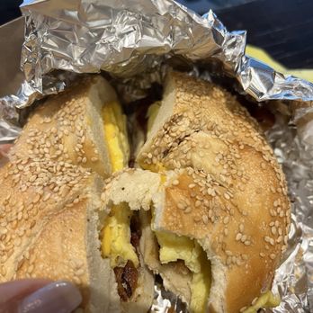 Liberty Bagels - Bacon egg and cheese on a sesame bagel Delish! - Bagels Near Me - New York, New York Liberty Bagels - Bacon egg and cheese on a sesame bagel Delish! - Bagels Near Me - New York, New York
