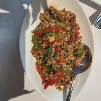 New Krung Thai Restaurant - Basil garlic with ground chicken - Thai Near Me - San Jose, California