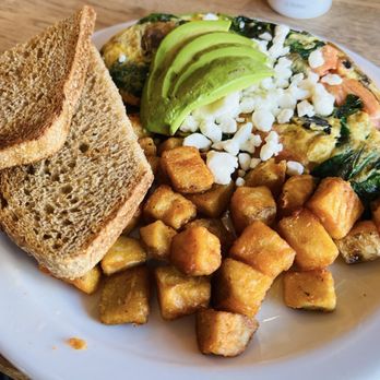 Fratelli Cafe - CYO Omelette-Spinach, Mushroom, Goat Cheese, Lox & Avocado - Coffee & Tea Near Me - Los Angeles, California
