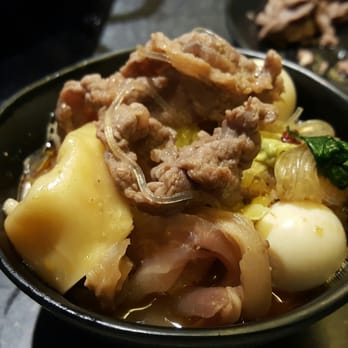 Happy Lamb Hot Pot - my bowl of everything glass noodles, lamb wonton, quail eggs, beef tendon, water cress, napa, tripe, garlic beef, enoki mushrooms - Mongolian Near Me - Edison, New Jersey