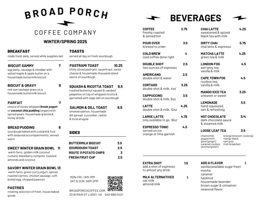 Menu photo 3 Broad Porch Coffee Luray, VA Menu photo 3 Broad Porch Coffee Luray, VA