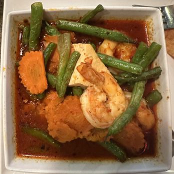 Thai E-San - Shrimp and tofu Spicy green beans phrik-khing curry. I started eating it because it looked so good, I almost forgot to take a photo, lol. - Thai Near Me - Phoenix, Arizona Thai E-San - Shrimp and tofu Spicy green beans phrik-khing curry. I started eating it because it looked so good, I almost forgot to take a photo, lol. - Thai Near Me - Phoenix, Arizona