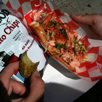Red Hook Lobster Pound - lobster roll, chips, and pickle - Seafood Near Me - Brooklyn, New York Red Hook Lobster Pound - lobster roll, chips, and pickle - Seafood Near Me - Brooklyn, New York