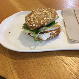 Avocado, egg white, spinach on a bagel.
