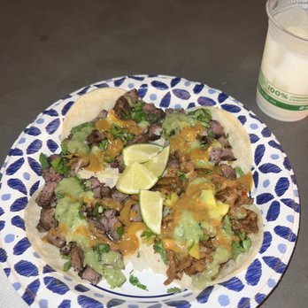 Tacos De Cacheton - 3 tacos de asada / 1 taco al pastor + horchata cup - Tacos Near Me - Honolulu, Hawaii