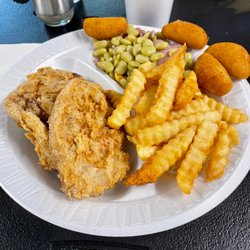 Hall's Grill - Fried pork chops, butter beans, fries and hush puppies. Fantastic! The place is very clean.