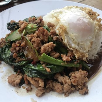 Soi 30th - Chinese broccoli w/ ground chicken and a fried egg - Thai Near Me - San Diego, California Soi 30th - Chinese broccoli w/ ground chicken and a fried egg - Thai Near Me - San Diego, California