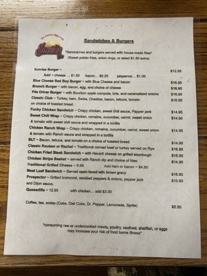 Menu photo 1 Sunrise Inn Cooper Landing, AK
