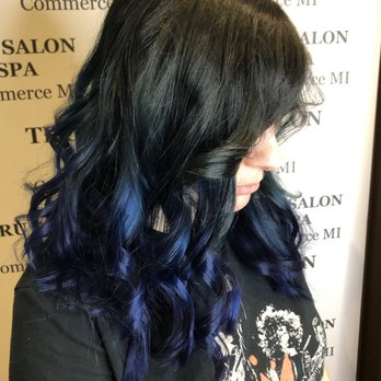 Tru Salon Spa - Side shot of the black to dark blue ombré done by Genni! - Hair Salons Near Me - Commerce Township, Michigan Tru Salon Spa - Side shot of the black to dark blue ombré done by Genni! - Hair Salons Near Me - Commerce Township, Michigan