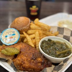 Prince’s Hot Chicken - Leg Quarter (Hot)  W/ Get it Girl Greens / Seasoned Fries