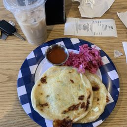 Jalapeño and chicharron pupusas + horchata Jalapeño and chicharron pupusas + horchata