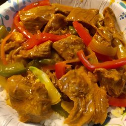 Stewed beef over white rice