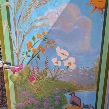 Sego Lily Gardens - Garden mural on inside of the office door by front gate - Parks Near Me - Sandy, Utah Sego Lily Gardens - Garden mural on inside of the office door by front gate - Parks Near Me - Sandy, Utah