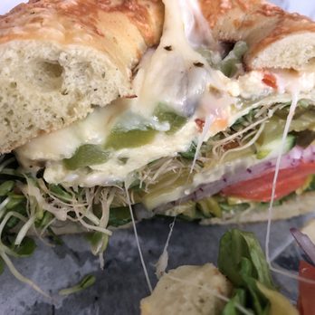 Bagel Street Cafe - Veggie Egg Sandwich with Spinach & Asiago bagel (double veggies) - Bagels Near Me - Dublin, California Bagel Street Cafe - Veggie Egg Sandwich with Spinach & Asiago bagel (double veggies) - Bagels Near Me - Dublin, California