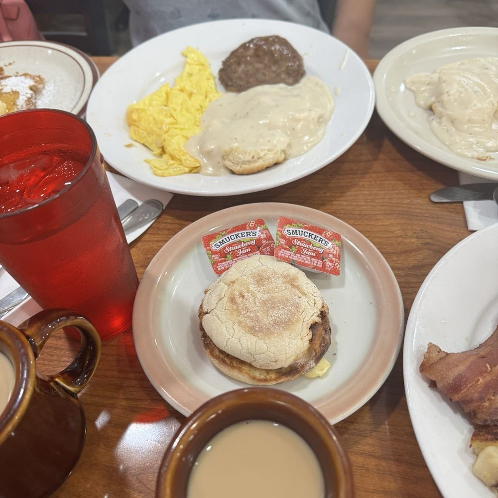Scrambled eggs, sausage patty, English muffin, and biscuits and gravy. Scrambled eggs, sausage patty, English muffin, and biscuits and gravy.