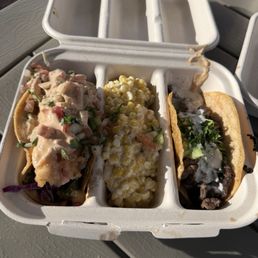 Fish taco, Elote (corn) and Carne Asada Fish taco, Elote (corn) and Carne Asada